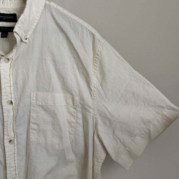 Banana Republic Mens 100% Cotton Cream Shirt Button Up Top Size Large Slim Fit - Picture 5 of 11